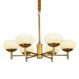 6 Light Retro Rustic Luxury Brass Chandelier with Glass Shade