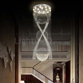 15 Light Double Spiral Modern K9 Crystal Three Spheres Luxury Rain Drop Chandelier