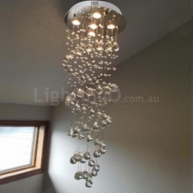 5 Light Spiral Modern K9 Crystal Sparkle Luxury Rain Drop Chandelier