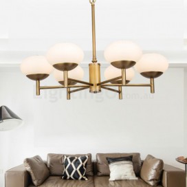 6 Light Retro Rustic Luxury Brass Chandelier with Glass Shade