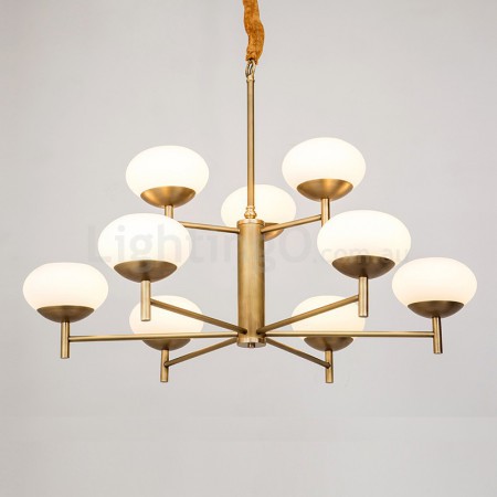 9 Light Retro Rustic Luxury Brass Chandelier with Glass Shade