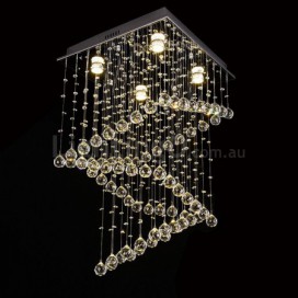 4 Light Square Modern K9 Crystal Sparkle Luxury Rain Drop Chandelier