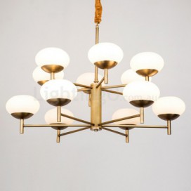 12 Light Retro Rustic Luxury Brass Chandelier with Glass Shade