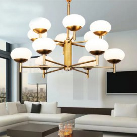 12 Light Retro Rustic Luxury Brass Chandelier with Glass Shade