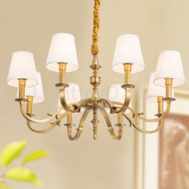 8 Light Retro Rustic Luxury Brass Chandelier with Fabric Shade