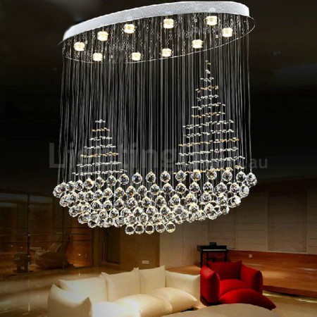 10 Light Sailboat Modern K9 Crystal Sparkle Luxury Rain Drop Chandelier