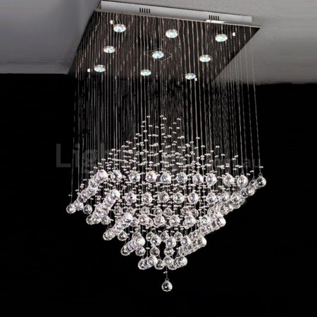 9 Light Square Modern K9 Crystal Sparkle Luxury Rain Drop Chandelier