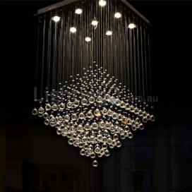 9 Light Square Modern K9 Crystal Sparkle Luxury Rain Drop Chandelier