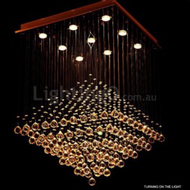 9 Light Square Modern K9 Crystal Sparkle Luxury Rain Drop Chandelier