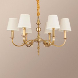 6 Light Retro Rustic Luxury Brass Chandelier with Fabric Shade