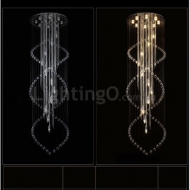 19 Light (8 + 11)Double Spiral Round Modern K9 Crystal Sparkle Luxury Rain Drop Chandelier