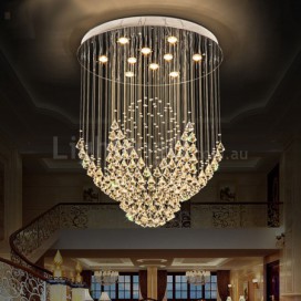 Round Modern K9 Crystal Sparkle Luxury Rain Drop Chandelier