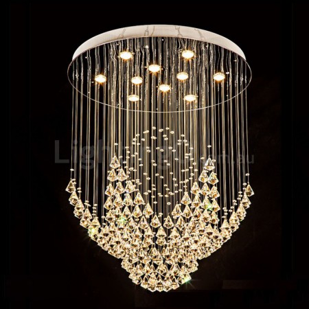 Round Modern K9 Crystal Sparkle Luxury Rain Drop Chandelier