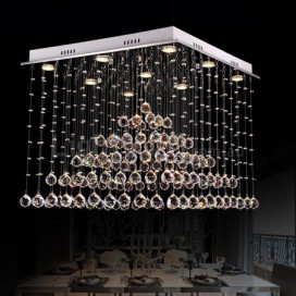 9 Light Square Modern K9 Crystal Sparkle Luxury Rain Drop Chandelier