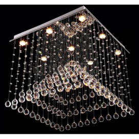 9 Light Square Modern K9 Crystal Sparkle Luxury Rain Drop Chandelier