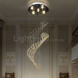 5 Light Round Spiral Modern K9 Crystal Sparkle Luxury Rain Drop Chandelier