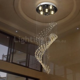 5 Light Round Spiral Modern K9 Crystal Sparkle Luxury Rain Drop Chandelier