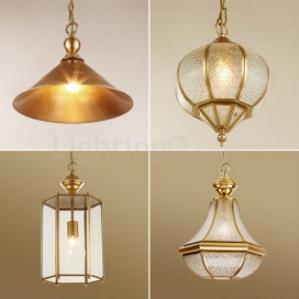 1 Light Retro Rustic Luxury Brass Chandelier with Glass Shade