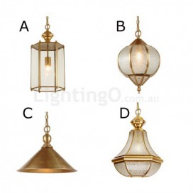 1 Light Retro Rustic Luxury Brass Chandelier with Glass Shade