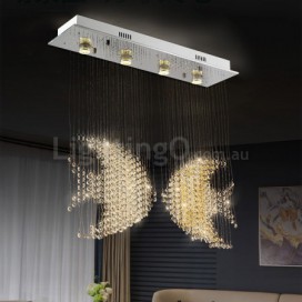 4 Light Fish Modern K9 Crystal Sparkle Luxury Rain Drop Chandelier