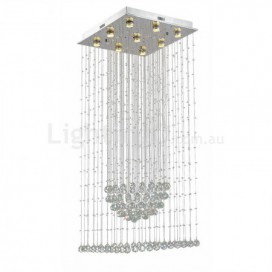 9 Light Square Long Modern K9 Crystal Sparkle Luxury Rain Drop Chandelier