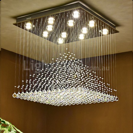 Square Modern K9 Crystal Sparkle Luxury Rain Drop Chandelier