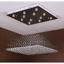 Square Modern K9 Crystal Sparkle Luxury Rain Drop Chandelier