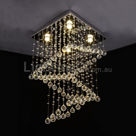 4 Light Square Modern K9 Crystal Sparkle Luxury Rain Drop Chandelier