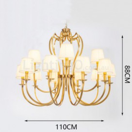 18 Light Retro Rustic Luxury Brass Chandelier with Fabric Shade