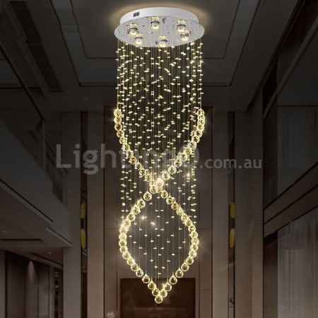 6 Light Round Double Spiral Modern K9 Crystal Sparkle Luxury Rain Drop Chandelier