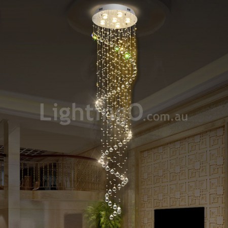 6 Light Spiral Modern K9 Crystal Sparkle Luxury Rain Drop Chandelier