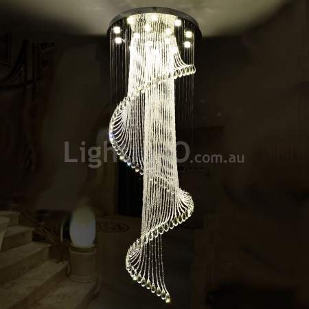 Spiral Modern K9 Crystal Sparkle Luxury Rain Drop Chandelier