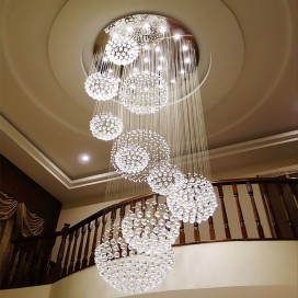 Round Spiral Solar System Modern K9 Crystal Sparkle Luxury Rain Drop Chandelier