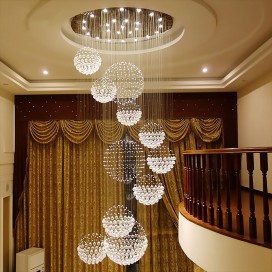 Round Spiral Solar System Modern K9 Crystal Sparkle Luxury Rain Drop Chandelier