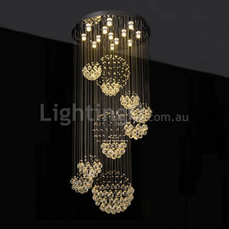 Round Spiral Solar System Modern K9 Crystal Sparkle Luxury Rain Drop Chandelier