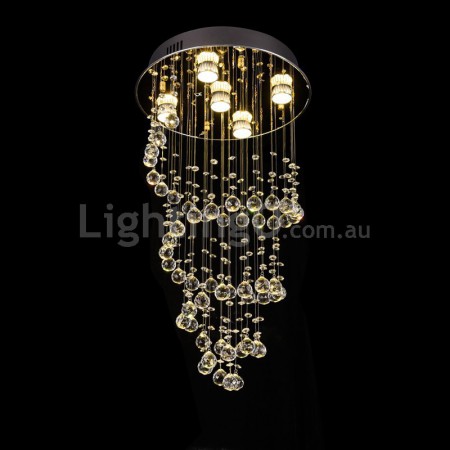 5 Light Spiral Modern K9 Crystal Sparkle Luxury Rain Drop Chandelier