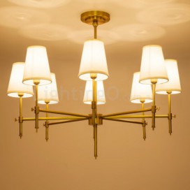 8 Light Retro Rustic Luxury Brass Chandelier with Fabric Shade