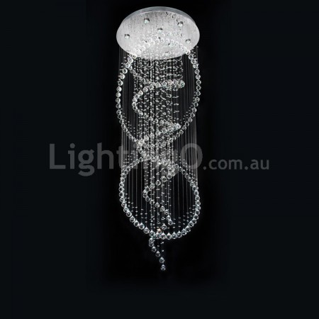 Large Long Extra Length Three Circle Spiral Modern K9 Crystal Sparkle Luxury Rain Drop Chandelier