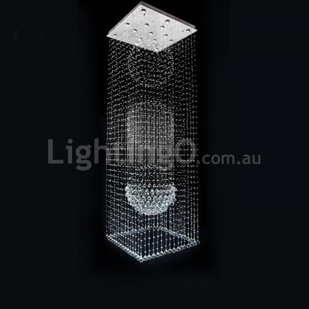 Large Long Square Three Balls Modern K9 Crystal Sparkle Luxury Rain Drop Chandelier