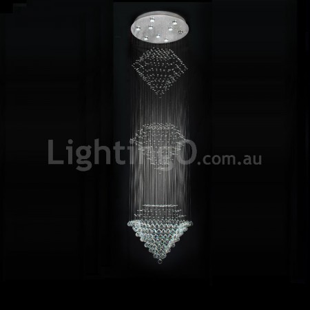 Round Long Modern K9 Crystal Sparkle Luxury Rain Drop Chandelier