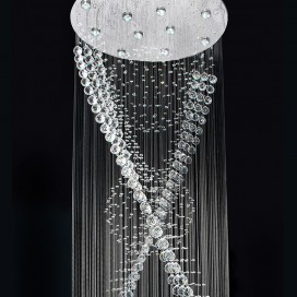 Double Spiral Four Sphere Round Long Modern K9 Crystal Sparkle Luxury Rain Drop Chandelier