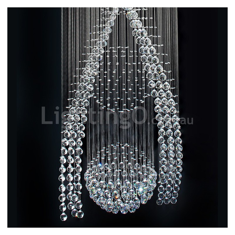 Long Modern K9 Crystal Sparkle Luxury, Double Sphere Raindrop Crystal Chandelier