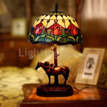 12 Inch Red Tulip Retro Stained Glass Table Lamp