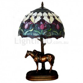 12 Inch Red Tulip Retro Stained Glass Table Lamp