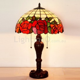 16 Inch Red Rose Stained Glass Table Lamp