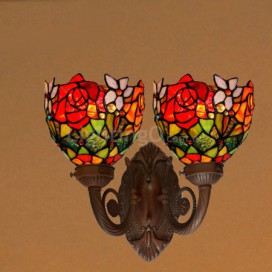 2 Light Retro Rose Stained Glass Wall light