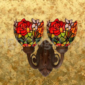 2 Light Retro Rose Stained Glass Wall light