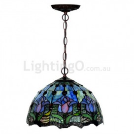 12 Inch Blue Tulip 1 Light Stained Glass Pendant Light