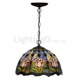 12 Inch Blue Tulip 1 Light Stained Glass Pendant Light