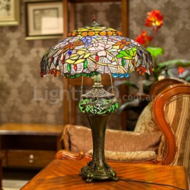 18 Inch Retro Lotus Dragonfly Stained Glass Table Lamp